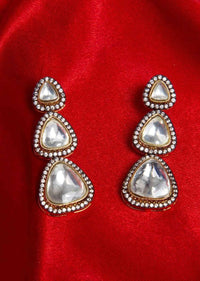 Triple kundan layer long dangler earring with nano stone highlighting the border only on Kalki