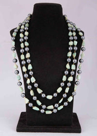 Triple string layer necklace adorn with mint green marble stone and grey pearls only on Kalki
