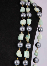 Triple string layer necklace adorn with mint green marble stone and grey pearls only on Kalki