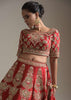 Turkey Red Lehenga Choli With Floral Motifs On The Kali And Hemline