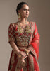 Turkey Red Lehenga Choli With Floral Motifs On The Kali And Hemline