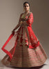 Turkey Red Lehenga Choli With Floral Motifs On The Kali And Hemline