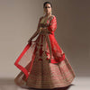 Turkey Red Lehenga Choli With Floral Motifs On The Kali And Hemline