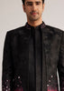 Black And Red Silk Jacket Set With Mirror And Thread Detailing
