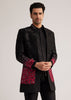 Black And Red Silk Jacket Set With Mirror And Thread Detailing