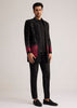 Black And Red Silk Jacket Set With Mirror And Thread Detailing