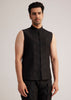 Black And Red Silk Jacket Set With Mirror And Thread Detailing