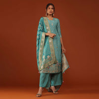 Turq Blue Bandhani Printed Kurti Palazzo Set In Silk