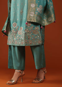 Turq Blue Bandhani Printed Kurti Palazzo Set In Silk