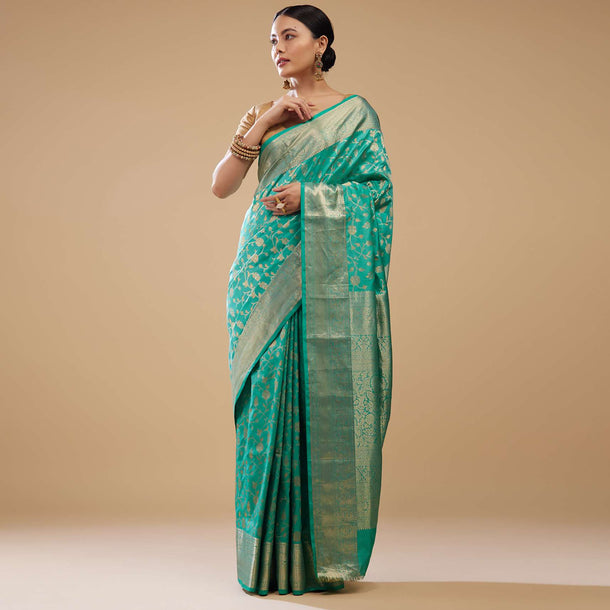 Sea Green Woven Kanjivaram Silk Saree