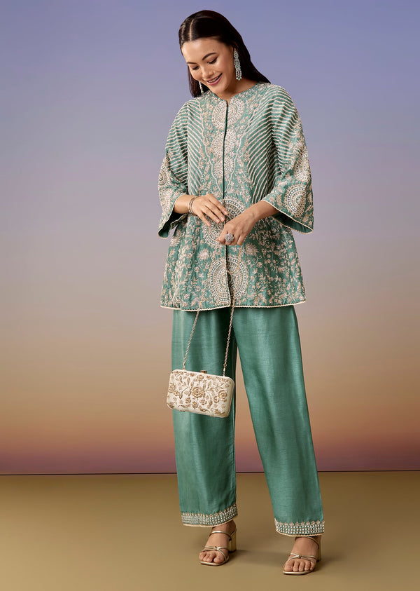 Turquoise A Line Top And Pant Co ord