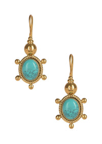 Turquoise Stone Studded Gold Earrings In Oval Motif Online - Kalki Fashion