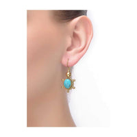 Turquoise Stone Studded Gold Earrings In Oval Motif Online - Kalki Fashion