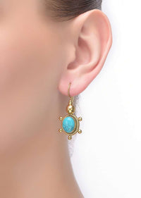 Turquoise Stone Studded Gold Earrings In Oval Motif Online - Kalki Fashion