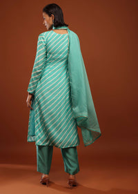 Sea Green Suit With Lehariya Print And Zari Embroidered Yoke Design