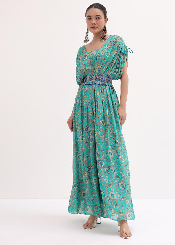 Turquoise Embroidered Jumpsuit