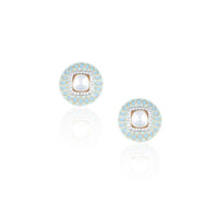 Turquoise Enamelled Round Stud Earrings With Faux Polki In The Centre By Aster