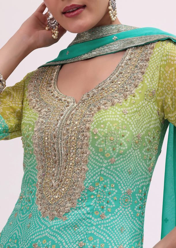 Turquoise Georgette Silk Kurta Palazzo Set