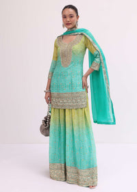 Turquoise Georgette Silk Kurta Palazzo Set