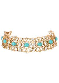 Turquoise Gold  Finish Choker Set With Kundan Work