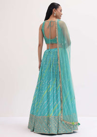 Turquoise Lehenga With Embroidered Choli And Dupatta