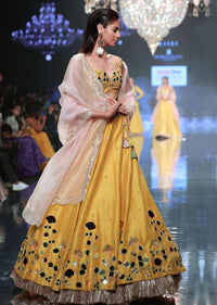 Sunset Yellow Lehenga Choli With Floral And Leaf Cut Mirror Work