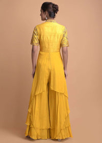 Tuscany Yellow Jumpsuit With Georgette Layers On The Bottom And A Raw Silk Bodice Online - Kalki Fashion