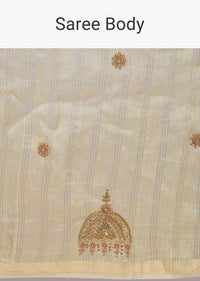 Tussar silk beige saree in embroidered butti 