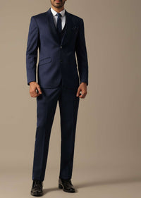 Tuxedo With Intricate Cut Work In Blue