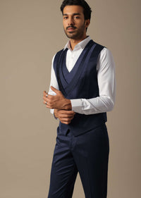 Tuxedo With Intricate Cut Work In Blue