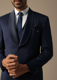 Tuxedo With Intricate Cut Work In Blue