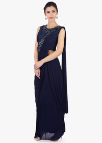 Twilight blue ready plated lycra saree skirt paired with matching  raw silk blouse