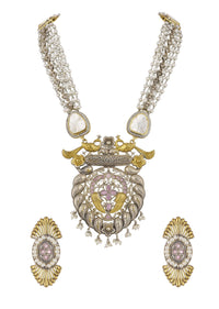 Two Tone Finish Oxidised Long Necklace And Earring Set