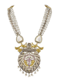 Two Tone Finish Oxidised Long Necklace And Earring Set