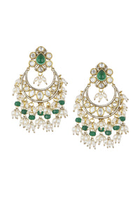 Two Tone Green Kundan Polki Necklace Set In Mix Metal