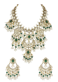 Two Tone Green Kundan Polki Necklace Set In Mix Metal