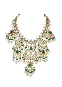 Two Tone Green Kundan Polki Necklace Set In Mix Metal