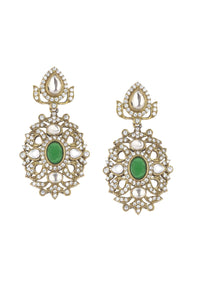 Two Tone Victorian Choker And Earring Set Studded With Emerald Stones
