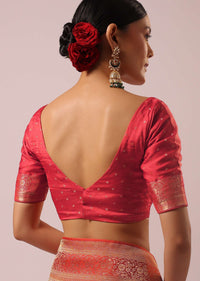 Two Toned Pink Silk And Satin Rangkat Saree With Brocade Weave