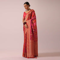 Two Toned Pink Silk And Satin Rangkat Saree With Brocade Weave