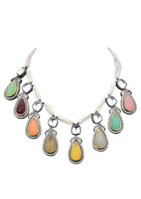 Two Two Finish Necklace Set With Multicolor Stone Drops And Pearls