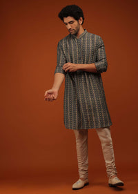 Urban Chick Nehru Jacket And Kurta Set In Bandhani Print, Matching Hand Block Print Kurta In Full Sleeves