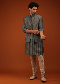 Urban Chick Nehru Jacket And Kurta Set In Bandhani Print, Matching Hand Block Print Kurta In Full Sleeves