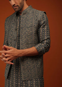 Urban Chick Nehru Jacket And Kurta Set In Bandhani Print, Matching Hand Block Print Kurta In Full Sleeves