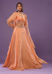 Urmi Daga In Tangerine Orange Embroidered Lehenga In Crepe