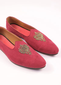 Valentine Red Juttis For Men In Suede With Embroidery