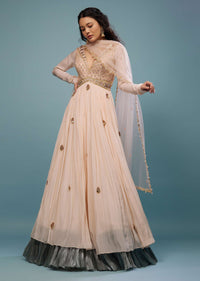 Powder Pink Embroidered Anarkali Suit In Crepe