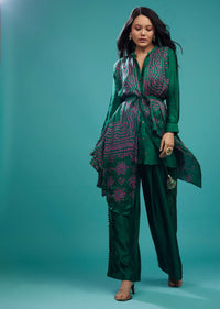 Emerald Green Bandhani Top & Palazzo In Gajji Silk