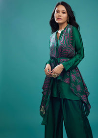 Emerald Green Bandhani Top & Palazzo In Gajji Silk