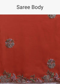 Vermillion Orange Saree In Silk Blend With Thread And Zardozi Embroidery In Floral Pattern Online - Kalki Fashion